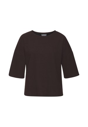 Zwart getextureerd kort mouw T-shirt met een ronde halslijn en een losse, boxy pasvorm.