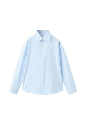 Svijetloplava košulja dugih rukava s gumbima, suptilnim okomitim prugama i špicastim ovratnikom, prikazana ravno na bijeloj pozadini.