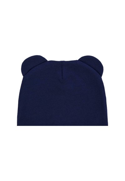 Cappello beanie blu navy realizzato in un morbido tessuto, con orecchie di orso arrotondate nella parte superiore. Design semplice e lavorato a maglia con una vestibilità aderente.
