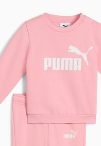 Rosa Sweatshirt- und Hosen-Set aus weichem Stoff. Mit weißem "PUMA"-Logo und Akzenten auf beiden Teilen. Mit Druckknöpfen auf dem Shirt.