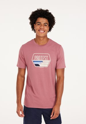 Bordeaux crew-neck t-paita, joka on valmistettu puuvillasta ja jossa on etupuolella geometrinen graafinen kuvio valkoisena, sinisenä ja mustana. Rentoa istuvuutta.