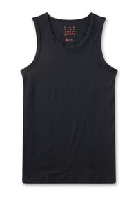 Zwarte katoenen tanktop met een ronde halslijn en brede armsgaten. Heeft een gladde textuur en een eenvoudig, onversierd ontwerp. Gemaakt in Europa.