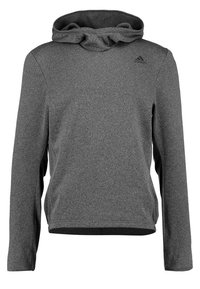 Sweat à capuche de sport gris à texture douce, avec un col châle, des manches longues et un design discret. Comprend le logo Adidas sur la poitrine.