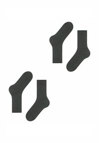 Dunkelgraue Baumwollsocken mit einer glatten Textur und der traditionellen Socke-Form, die unterschiedliche Höhen an den Bündchen aufweist.