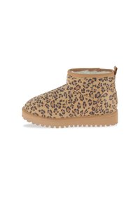 Stivaletti alla caviglia con stampa leopardata in tonalità beige, dotati di una morbida fodera interna, suola in gomma e una linguetta sul retro per indossarli facilmente. Design a taglio basso.