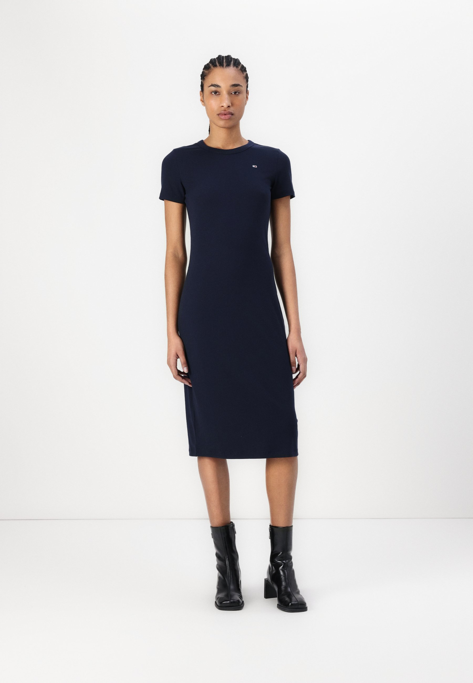 Tommy Jeans RIBBED SLIM MIDI BODYCON T-SHIRT DRESS - Shirt dress - dark  night navy/dark blue - Zalando