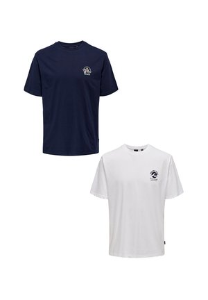 2ER-SET KURZARM RUNDHALS - T-Shirt print - weiß dunkelblau
