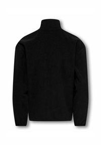 Veste en polaire noire avec un col montant, des manches longues et des poignets élastiques. Texture lisse et design minimaliste. Vue de dos.