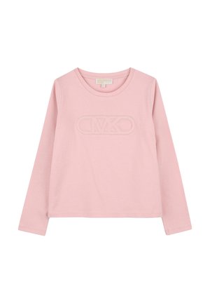 Roze longsleeve top van zacht stof met een textuurlogo in het midden. Ronde halslijn met een ontspannen fit, zonder patronen of accenten.