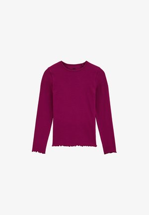 Langsleeve top in levendig magenta, gemaakt van ribbelstof, met een ronde hals en een gegolfde zoom.