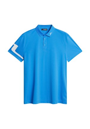 Polo a maniche corte di colore blu vivace, realizzato in materiale liscio. Caratterizzato da un colletto classico, tre bottoni e un accento bianco sulla manica.