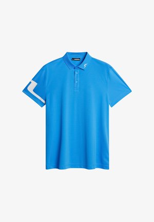 Kurze Ärmeln Poloshirt in lebhaftem Blau, aus glattem Material. Verfügt über einen klassischen Kragen, drei Knöpfe und einen weißen Akzent am Ärmel.