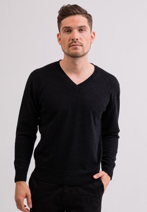 CASH-MERE V-AUSSCHNITT - Strickpullover - holzkohle