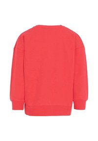 Koraalkleurige sweatshirt met een ronde hals, oversized pasvorm, lange mouwen, en geribbelde manchetten en zoom. Gladde stof met een effen kleur, geen patronen.