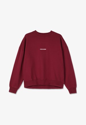 Burgundy sweatshirt made of soft fabric, featuring a crew neckline, dropped shoulders, and white "PEGADOR" text on the front.