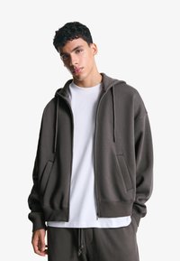 Bershka HOODIE - Sweater met rits - dark grey