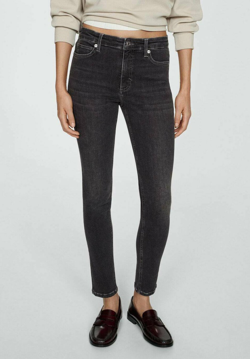 Jean Skinny Gris Clair Taille Basse Troué Mango - Taille 2XS - Occasion Très Bon état
