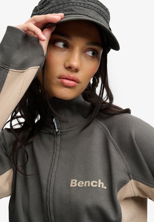 Bench, BENCH X SUPERDRY & CO BENCH HIGH NECK CONTRAST TRACK TOP - Felpa con zip - beluga charcoal dune