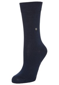 Calze blu navali realizzate in misto cotone, con bordo a coste, superficie liscia e piccolo logo accanto alla caviglia.