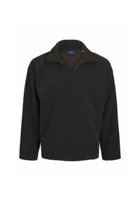 Dunkelblauer Fleece-Pullover mit halbem Reißverschluss-Kragen, langen Ärmeln und einer weichen, strukturierten Oberfläche. Keine sichtbaren Muster oder Akzente.