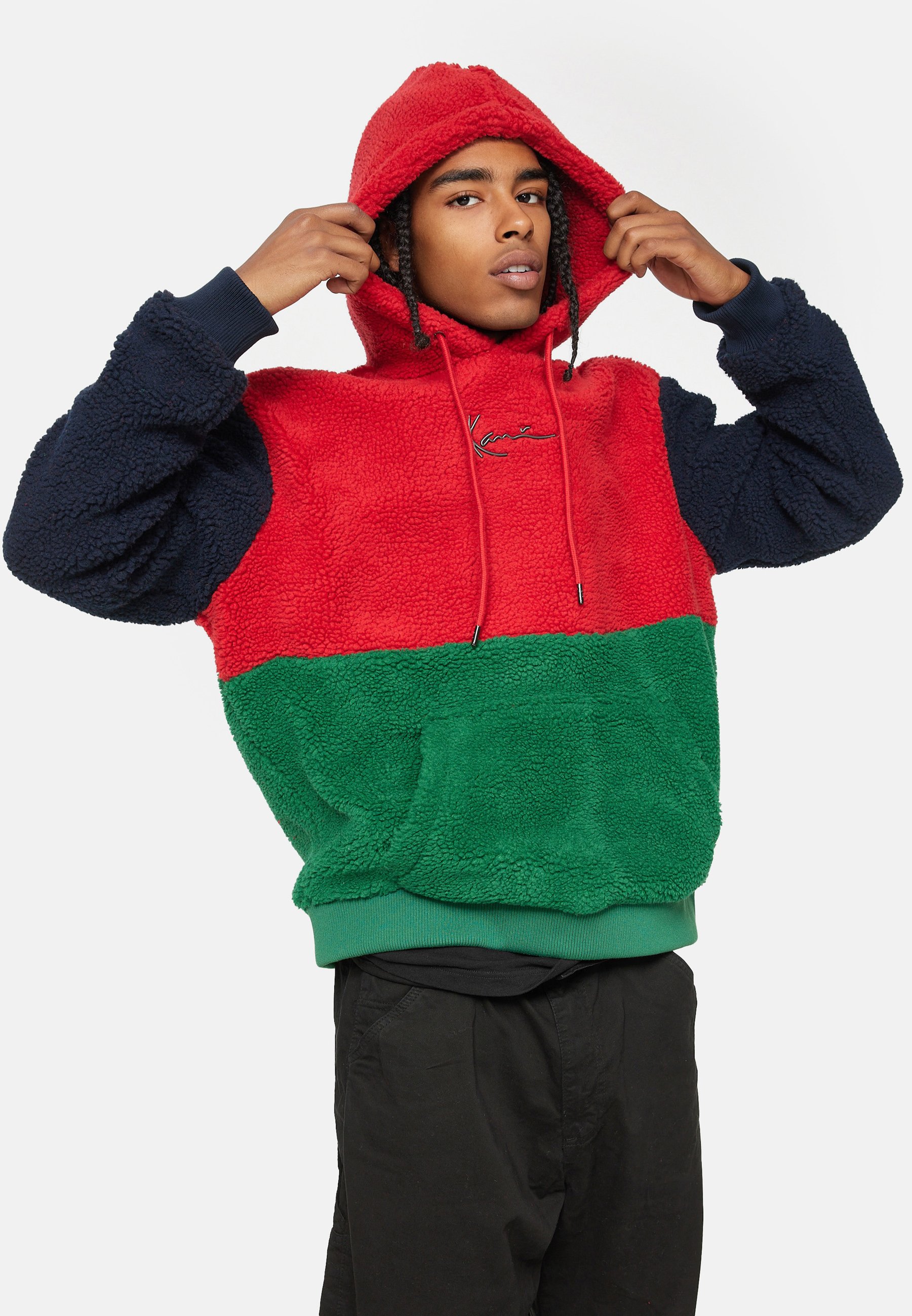 Karl Kani SMALL SIGNATURE BLOCK TEDDY HOODIE - Sweat à capuche - red/rouge  - ZALANDO.FR