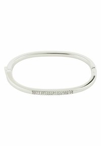 Bracciale in argento caratterizzato da un design liscio e arrotondato, con una fila di cristalli trasparenti lungo un bordo per un tocco di dettaglio in più.