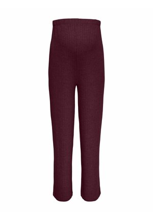 Burgundia soonikkoes püksid kõrge elastse vöökohaga, kitseneva säärtega ja pehme tekstuuriga mugavuse tagamiseks.