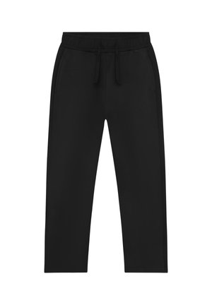 Zwarte casual broek met elastische taille en trekkoord, met zijzakken en rechte pijpen.