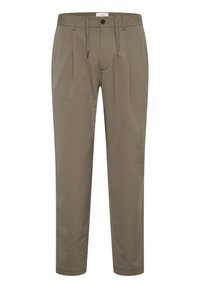 Olivově zelené kalhoty s páskem na stažení, dvěma předními sklady a zúženými nohavicemi. Vyrobeno z hladké, lehké tkaniny.