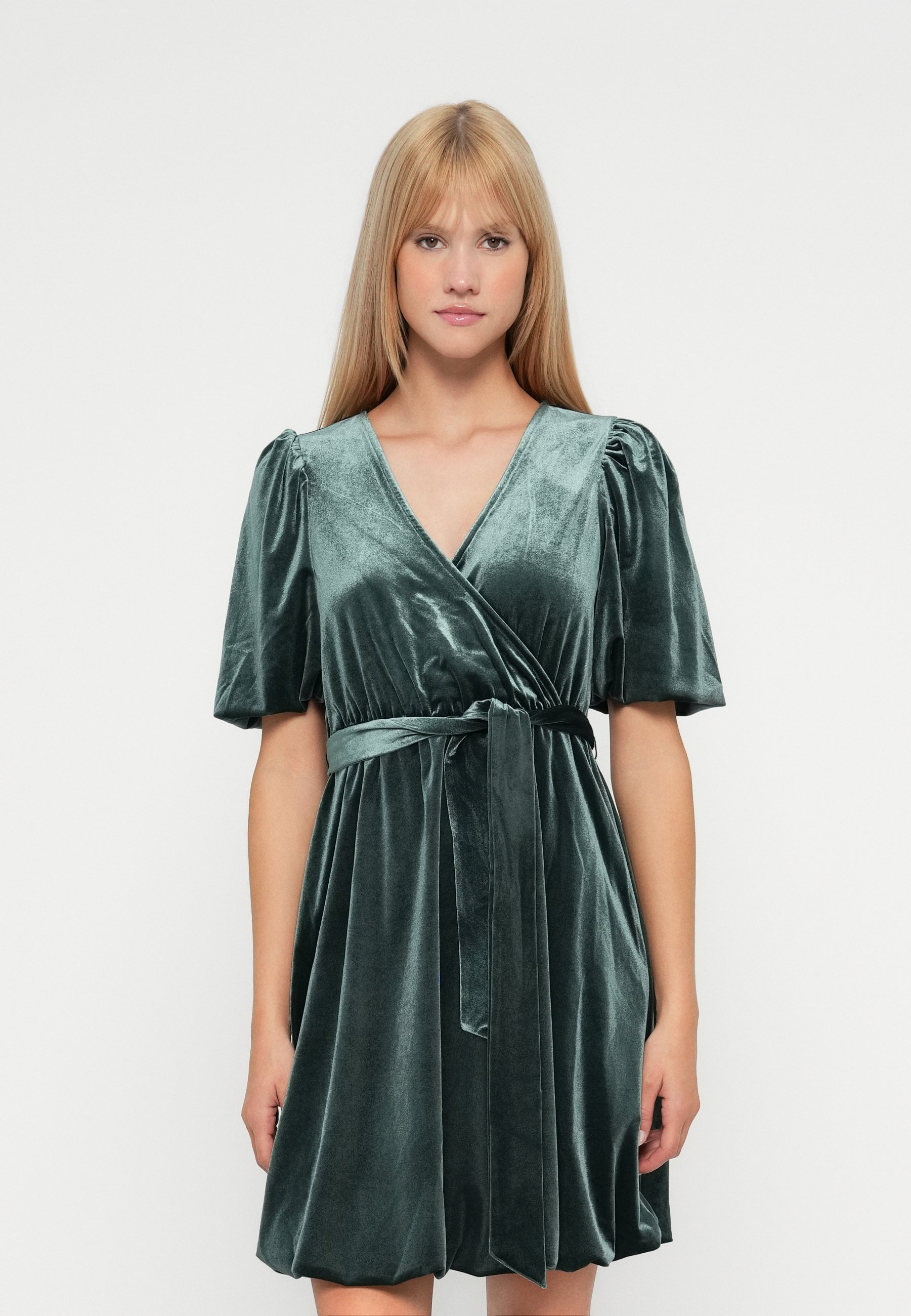slim fit dress slacks Velvet Long Sleeve Corset Mini Dress in Emerald Green - 4 main image 1