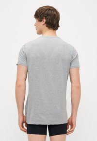 Pilkas trumpas rankovėmis T-sodas, pagamintas iš minkštos medvilnės. Suapvalintas kaklas ir šiek tiek ilgesnis nugaros kraštas, su lygiu ir tolygiai struktūruotu paviršiumi.