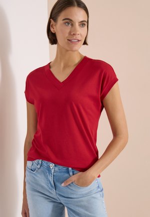 Cecil, KURZARM SHIRT MIT V-NECK IN UNIFARBE - T-shirts basic - tamarillo red