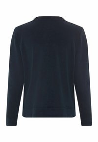 Ciemnogranatowa bluza z długim rękawem, okrągłym dekoltem, miękką fakturą i luźnym krojem. Gładki tył z minimalnymi szwami.