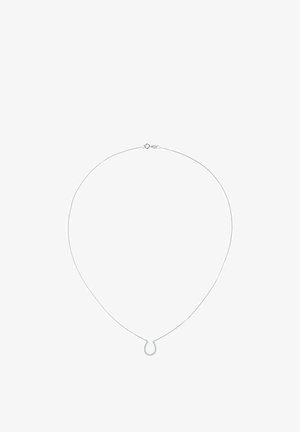 Zilveren ketting met een dunne ketting en een U-vormige hanger. Gladde textuur, minimalistisch ontwerp, met een veilige sluiting.