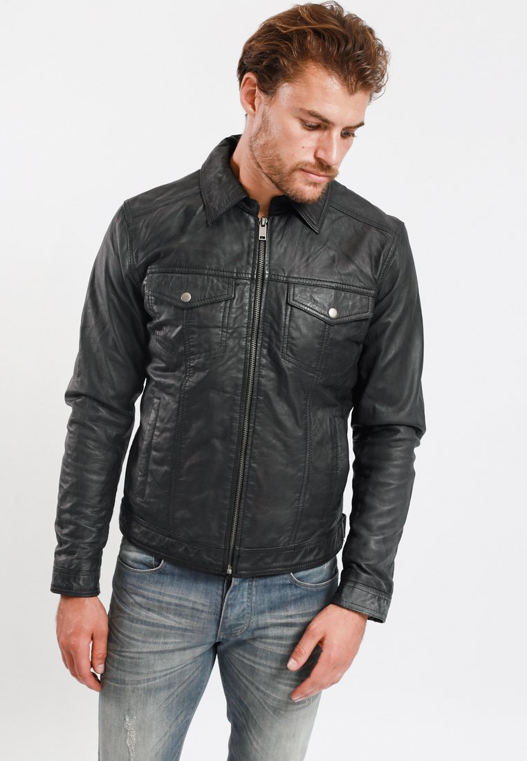 Lee Cooper Leren jas antraciet gemêleerd