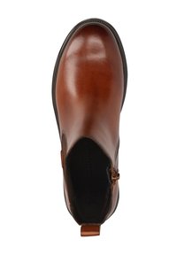 Braune Leder-Ankle-Boots mit glatter Oberfläche, runder Zehenpartie, seitlichem Reißverschluss und strukturiertem Gummisohle.