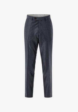 Marineblaue formelle Hose mit Bügelfalte vorne, knöpfbarem Bund und maßgeschneiderter schmaler Passform.