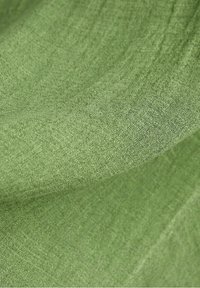 Tissu vert avec une texture lisse, présentant un léger éclat. Le matériau est léger et tombe en douceur. Aucun motif distinct n'est visible.