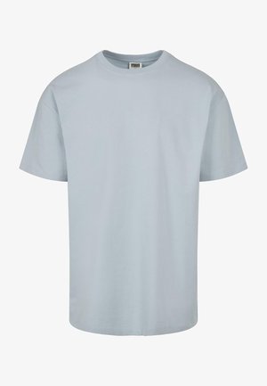 Light blue cotton t-shirt, short sleeves, crew neckline, relaxed fit, even hem, no visible patterns or embellishments.