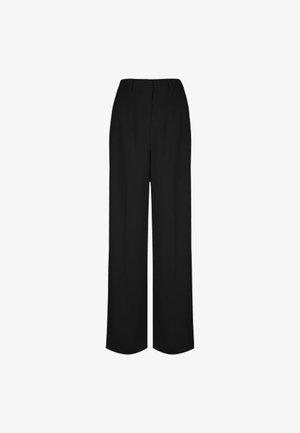 Schwarze, weit geschnittene Hosen mit hoher Taille, hergestellt aus glattem Material. Verfügt über minimale Details und eine maßgeschneiderte Passform.