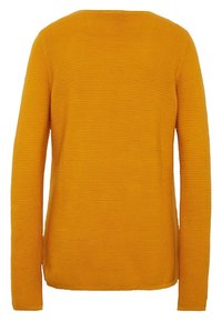 Långärmad stickad tröja i strukturerad senapsgul. Har en rundad halsringning och ribbat mönster för en tight passform.
