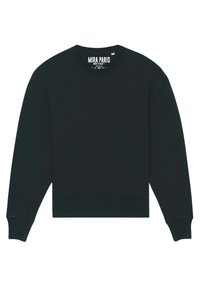 Svart kort tröja i mjuk bomull, med rund halsringning, långa ärmar och ribbade muddar och nederkant. Logotyp på kragen.