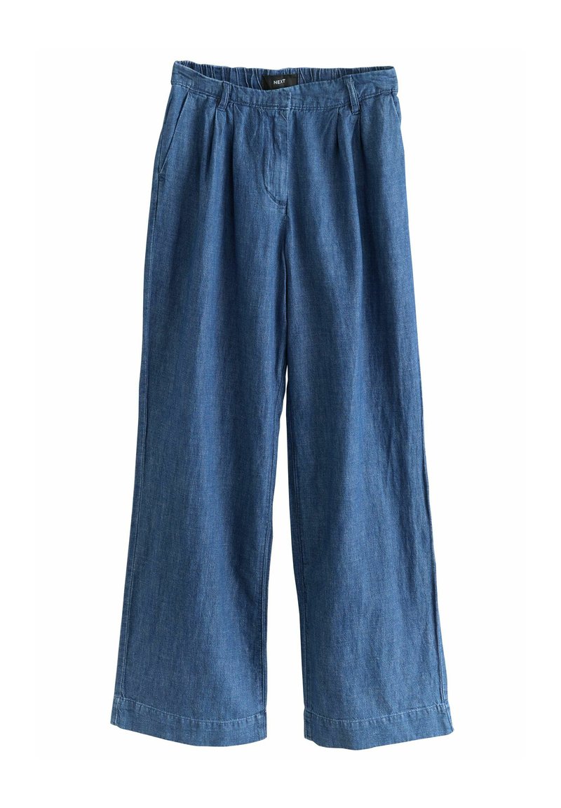 Helle Jeans weitgeschnittene Hose aus blauem Denim mit elastischem Bund, entspannter Passform, Seitentaschen und weichem Material. Geeignet für die Freizeit.