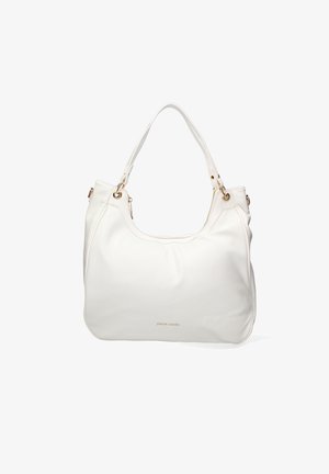 Borsa a tracolla in pelle bianca dal design morbido, texture soffice e dettagli in metallo dorato. Presenta due manici per portarla a spalla e una chiusura con zip.