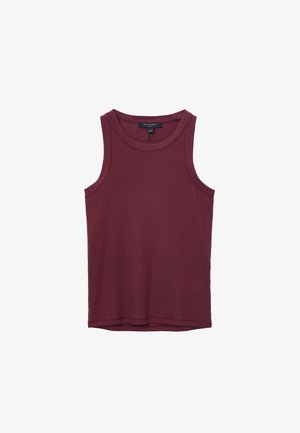 Mouwloze bordeaux ribgebreide tanktop met ronde hals en rechte zoom, maat S, gemaakt door AllSaints.