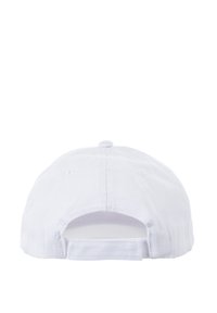 Cappello da baseball bianco con corona rotonda, fascia regolabile sul retro e fori di ventilazione nella parte superiore. Realizzato in cotone resistente.