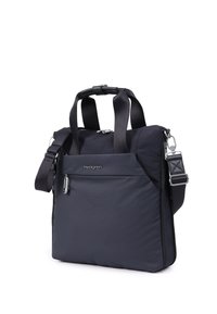Sac à épaule rectangulaire noir avec deux anses, une poche avant zippée et une sangle réglable, de marque Hedgren.