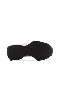Semelle de chaussure en caoutchouc noir texturé, présentant une forme arrondie et de petits motifs circulaires ; accents rose pâle sur le côté.
