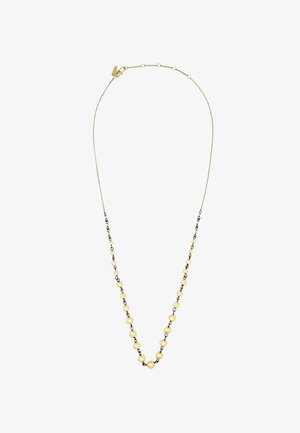 Collier délicat en chaîne d'or avec des perles petites alternées en or et noir, doté d'une fermeture à mousqueton.