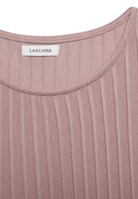 Hellrosanes, geripptes Top mit rundem Halsausschnitt. Verfügt über vertikale Streifen und ein Lascana-Brand-Tag auf der Rückseite. Weiche Textur, dehnbare Stoffqualität.